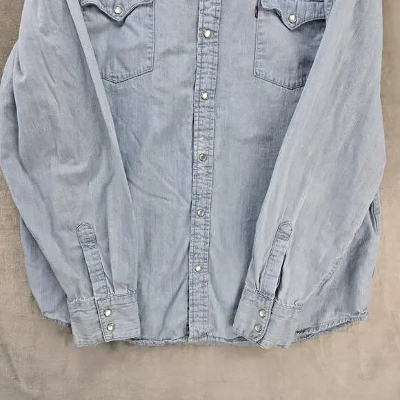 Levis Western Pearl Snap Denim Shirt Mens XXL Blue Cotton Long Sleeve Cowboy - Picture 4 of 12